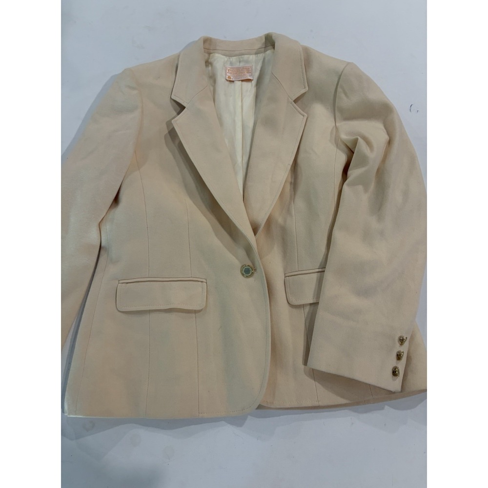 Pendleton Vintage Women Blazer Jacket Cream Ivory 100% Wool Size 14 USA Made